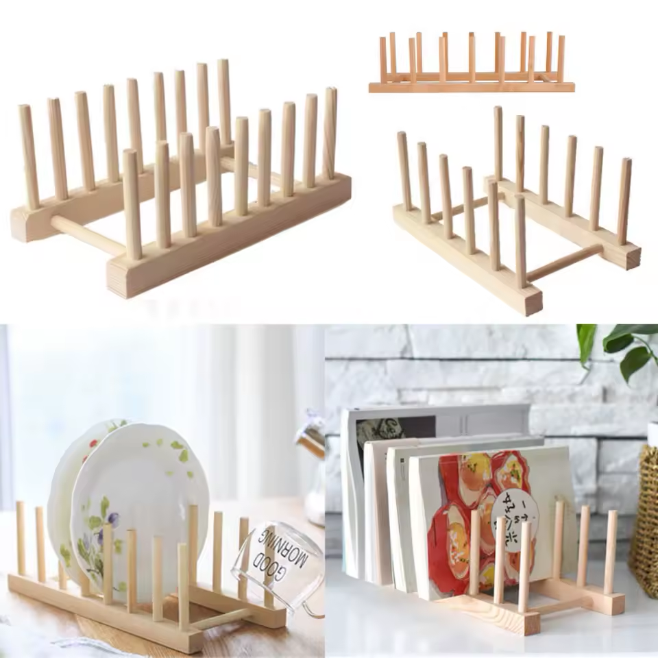 Wooden Dish Drying Rack – Plate & Cup Organizer
