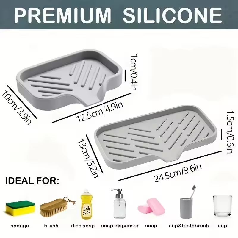 Silicone Sink Tray with Drain – Kitchen Soap & Sponge Holder