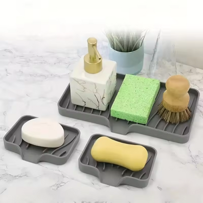 Silicone Sink Tray with Drain – Kitchen Soap & Sponge Holder