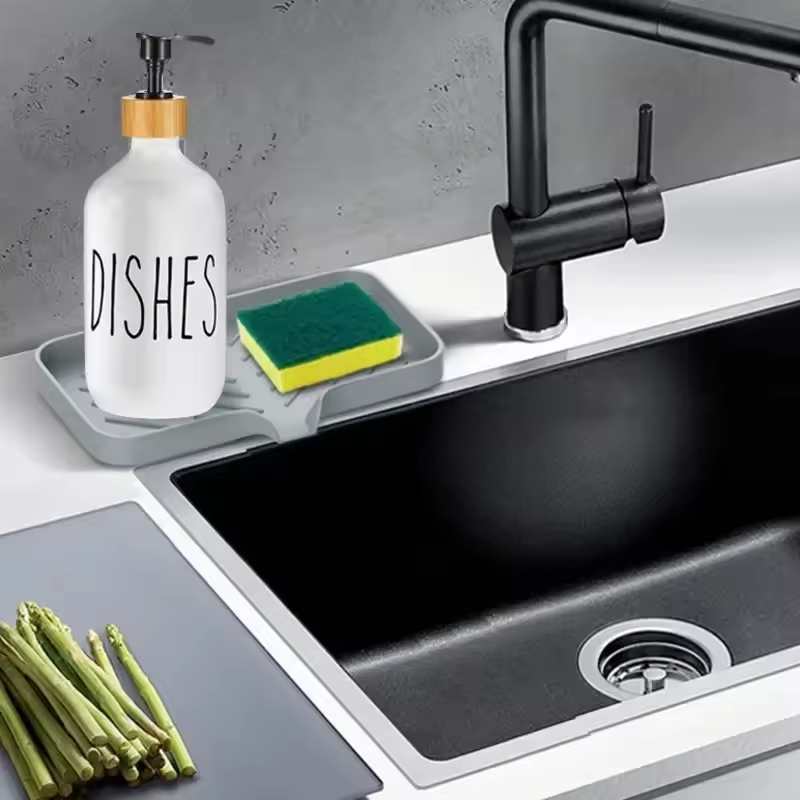 Silicone Sponge & Soap Holder – Self-Draining Sink Organizer