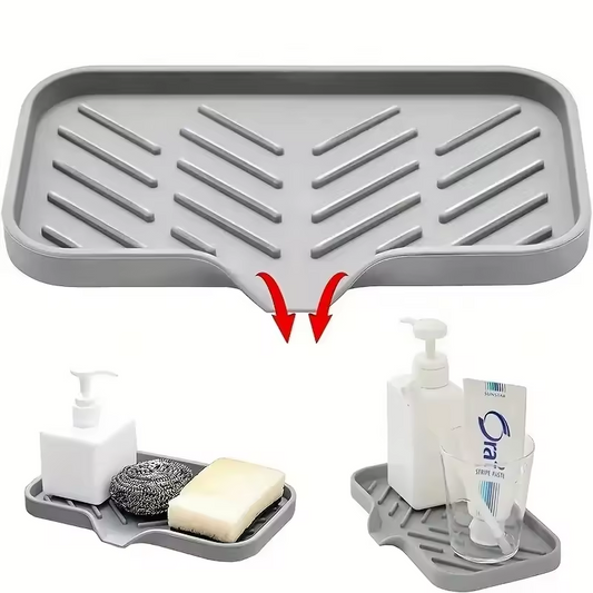Silicone Sink Tray with Drain – Kitchen Soap & Sponge Holder
