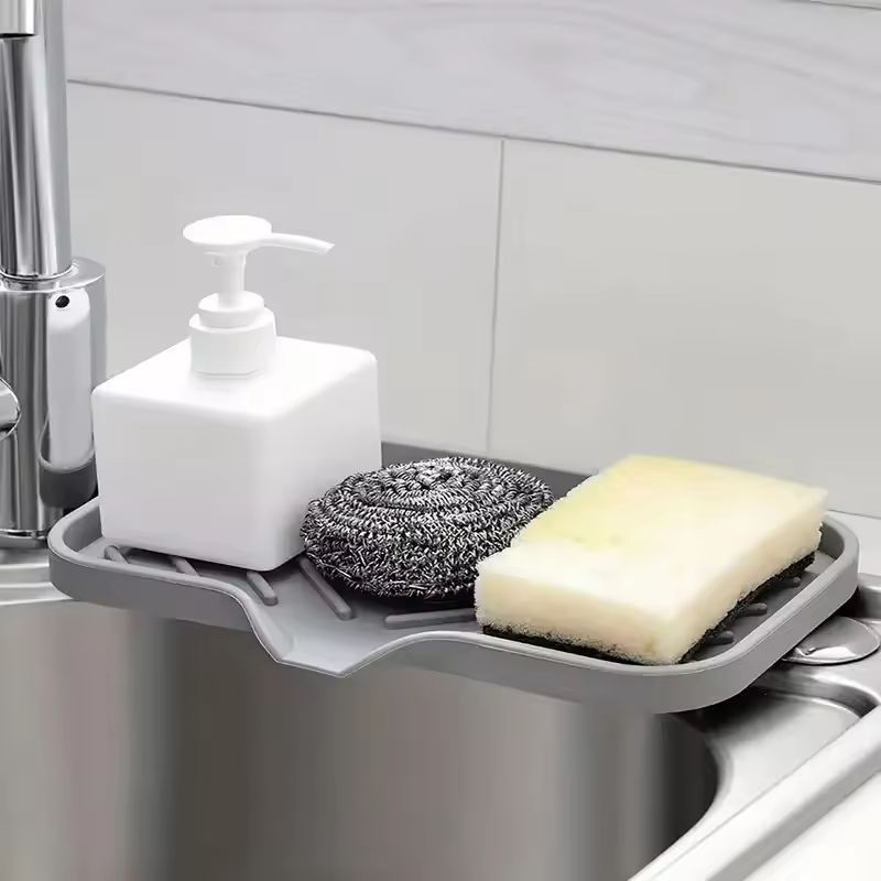 Silicone Sink Tray with Drain – Kitchen Soap & Sponge Holder